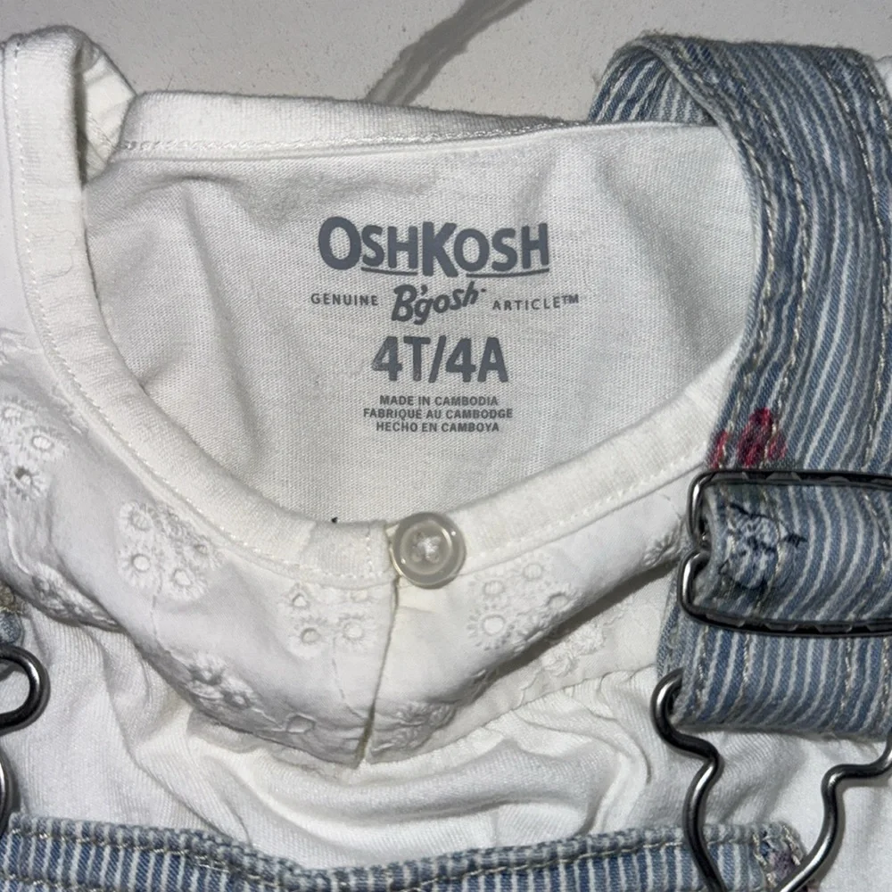 Oshkosh Denim Jean Shortall Overalls White Shirt Outfit 4T NWOT